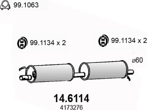 ASSO 14.6114 - Середній глушник вихлопних газів autozip.com.ua