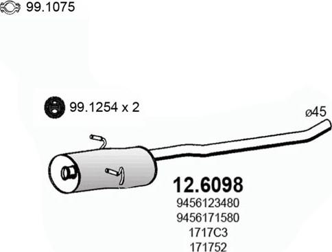 ASSO 12.6098 - Середній глушник вихлопних газів autozip.com.ua