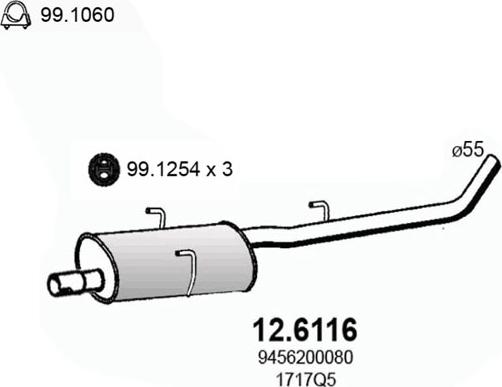 ASSO 12.6116 - Середній глушник вихлопних газів autozip.com.ua