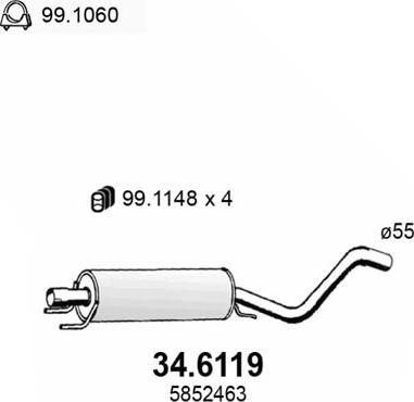 ASSO 34.6119 - Середній глушник вихлопних газів autozip.com.ua