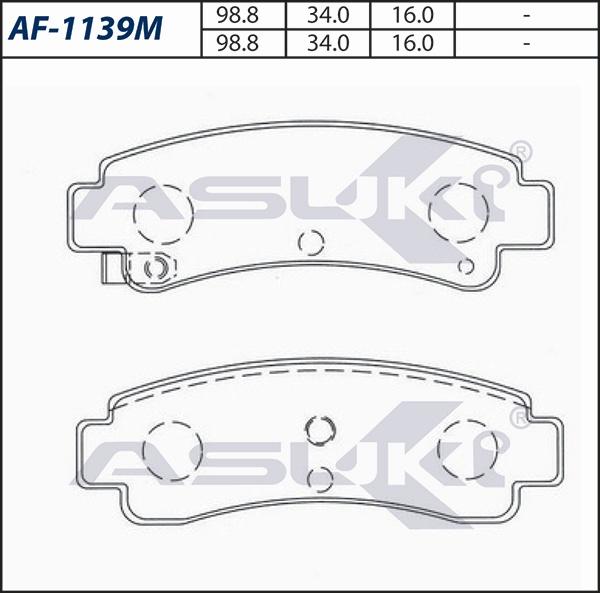 ASUKI AF-1139M - Гальмівні колодки, дискові гальма autozip.com.ua