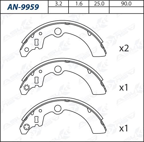 ASUKI AN-9959 - Комплект гальм, барабанний механізм autozip.com.ua