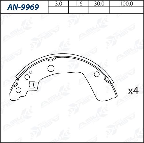 ASUKI AN-9969 - Комплект гальм, барабанний механізм autozip.com.ua