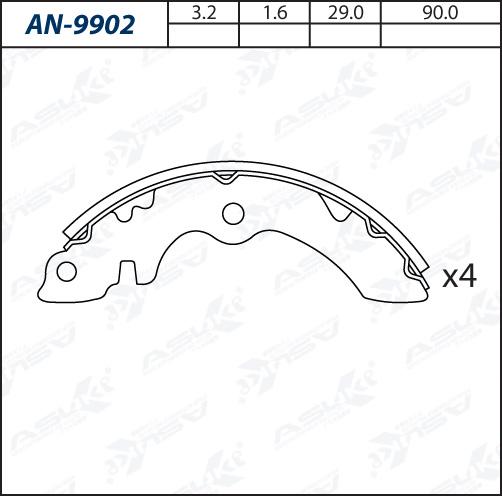 ASUKI AN-9902 - Комплект гальм, барабанний механізм autozip.com.ua