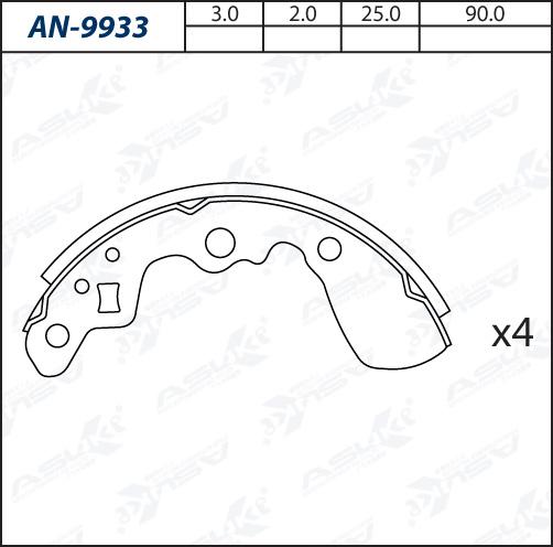 ASUKI AN-9933 - Комплект гальм, барабанний механізм autozip.com.ua