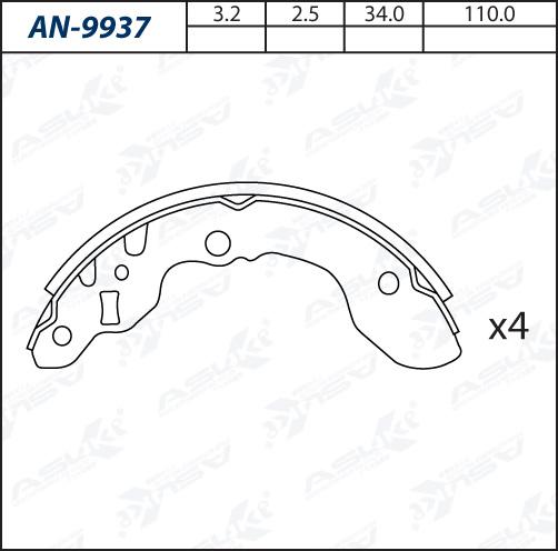 ASUKI AN-9937 - Комплект гальм, барабанний механізм autozip.com.ua