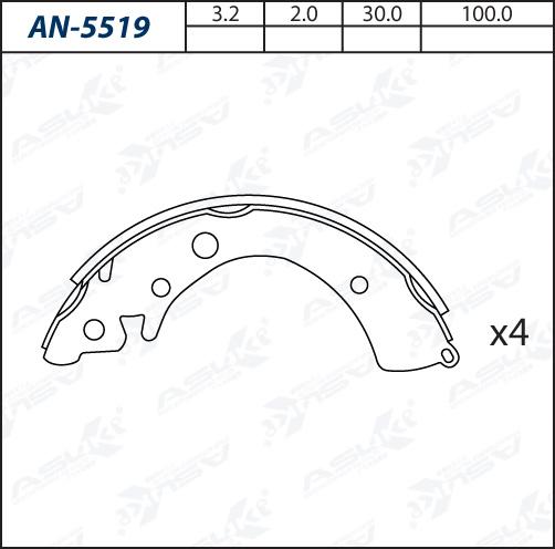 ASUKI AN-5519 - Комплект гальм, барабанний механізм autozip.com.ua