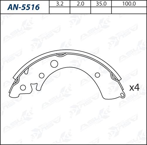 ASUKI AN-5516 - Комплект гальм, барабанний механізм autozip.com.ua