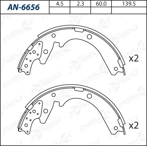 ASUKI AN-6656 - Комплект гальм, барабанний механізм autozip.com.ua
