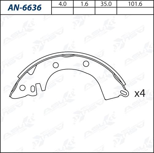 ASUKI AN-6636 - Комплект гальм, барабанний механізм autozip.com.ua