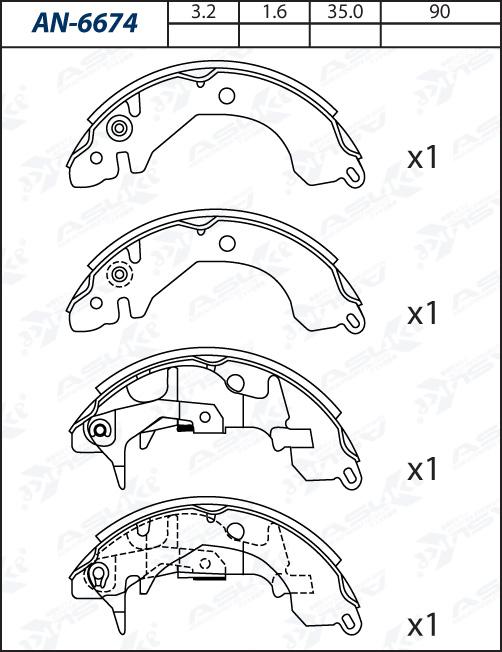ASUKI AN-6674 - Комплект гальм, барабанний механізм autozip.com.ua