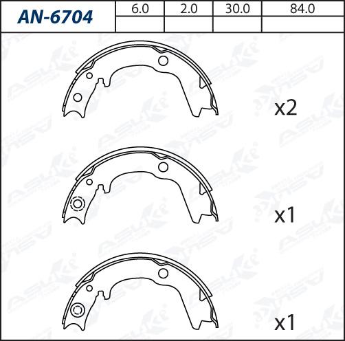 ASUKI AN-6704 - Комплект гальм, барабанний механізм autozip.com.ua
