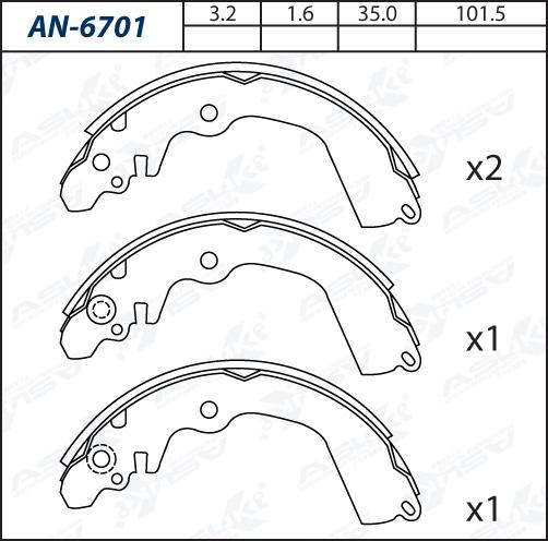 ASUKI AN-6701 - Комплект гальм, барабанний механізм autozip.com.ua