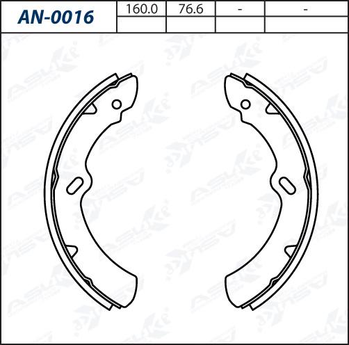 ASUKI AN-0016 - Комплект гальм, барабанний механізм autozip.com.ua