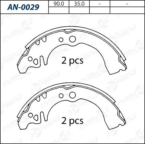 ASUKI AN-0029 - Комплект гальм, барабанний механізм autozip.com.ua
