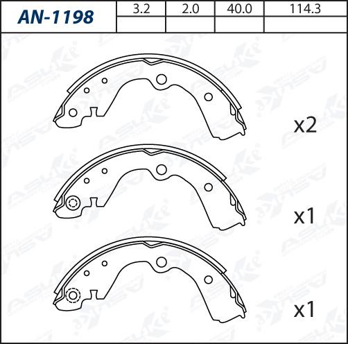ASUKI AN-1198 - Комплект гальм, барабанний механізм autozip.com.ua