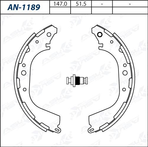 ASUKI AN-1189 - Комплект гальм, барабанний механізм autozip.com.ua
