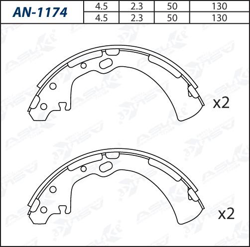 ASUKI AN-1174 - Комплект гальм, барабанний механізм autozip.com.ua