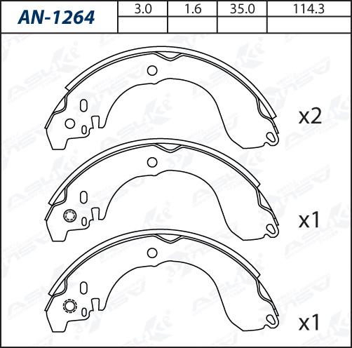 ASUKI AN-1264 - Комплект гальм, барабанний механізм autozip.com.ua