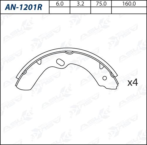 ASUKI AN-1201R - Комплект гальм, барабанний механізм autozip.com.ua