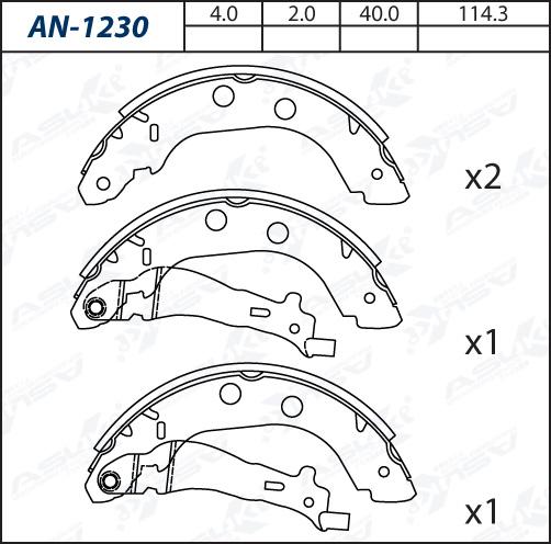 ASUKI AN-1230 - Комплект гальм, барабанний механізм autozip.com.ua