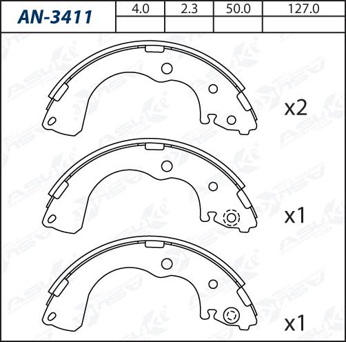 ASUKI AN-3411 - Комплект гальм, барабанний механізм autozip.com.ua