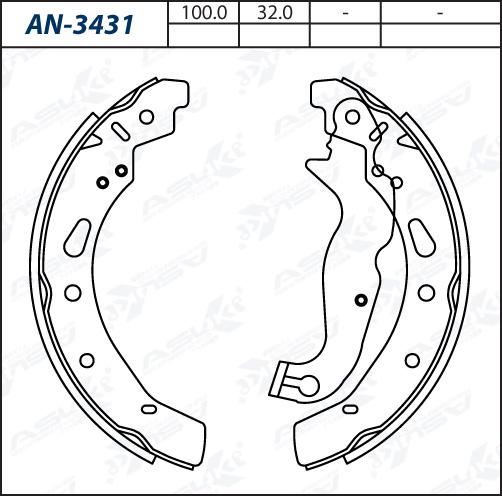 ASUKI AN-3431 - Комплект гальм, барабанний механізм autozip.com.ua