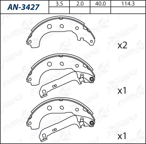 ASUKI AN-3427 - Комплект гальм, барабанний механізм autozip.com.ua