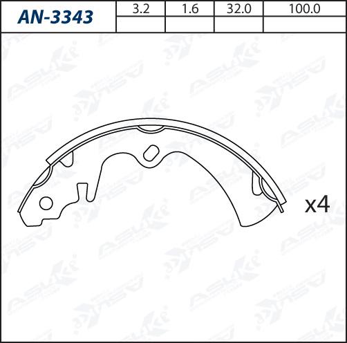ASUKI AN-3343 - Комплект гальм, барабанний механізм autozip.com.ua