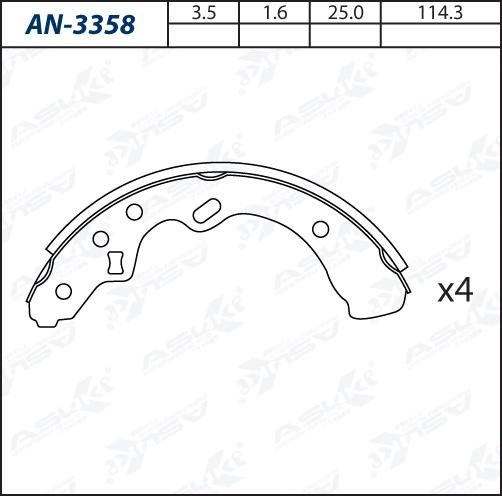 ASUKI AN-3358 - Комплект гальм, барабанний механізм autozip.com.ua