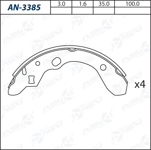 ASUKI AN-3385 - Комплект гальм, барабанний механізм autozip.com.ua
