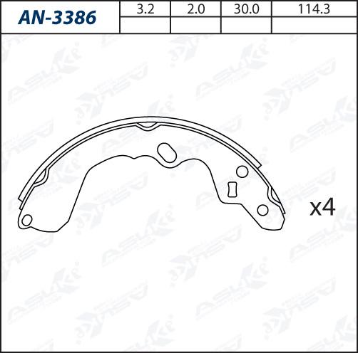 ASUKI AN-3386 - Комплект гальм, барабанний механізм autozip.com.ua