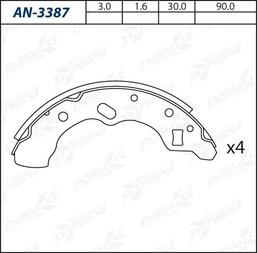ASUKI AN-3387 - Комплект гальм, барабанний механізм autozip.com.ua