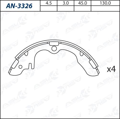 ASUKI AN-3326 - Комплект гальм, барабанний механізм autozip.com.ua