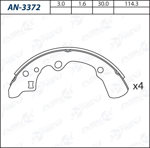 ASUKI AN-3372 - Комплект гальм, барабанний механізм autozip.com.ua