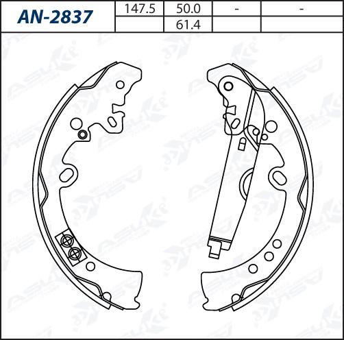 ASUKI AN-2837 - Комплект гальм, барабанний механізм autozip.com.ua