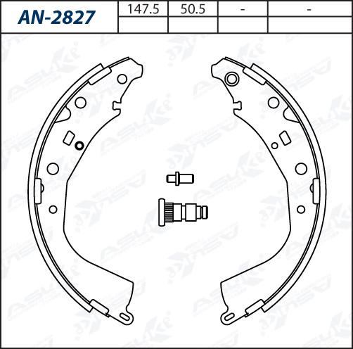 ASUKI AN-2827 - Комплект гальм, барабанний механізм autozip.com.ua