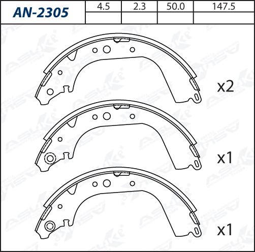 ASUKI AN-2305 - Комплект гальм, барабанний механізм autozip.com.ua