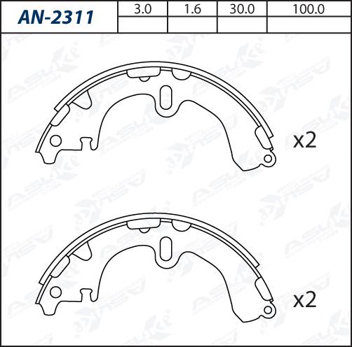 ASUKI AN-2311 - Комплект гальм, барабанний механізм autozip.com.ua
