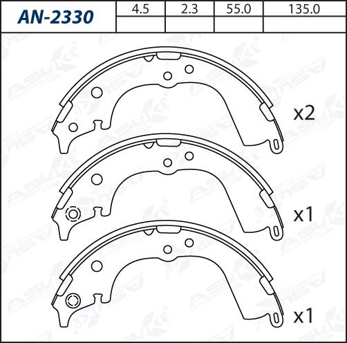 ASUKI AN-2330 - Комплект гальм, барабанний механізм autozip.com.ua