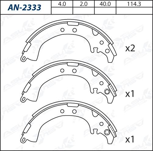ASUKI AN-2333 - Комплект гальм, барабанний механізм autozip.com.ua