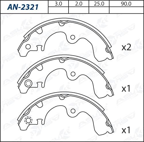 ASUKI AN-2321 - Комплект гальм, барабанний механізм autozip.com.ua