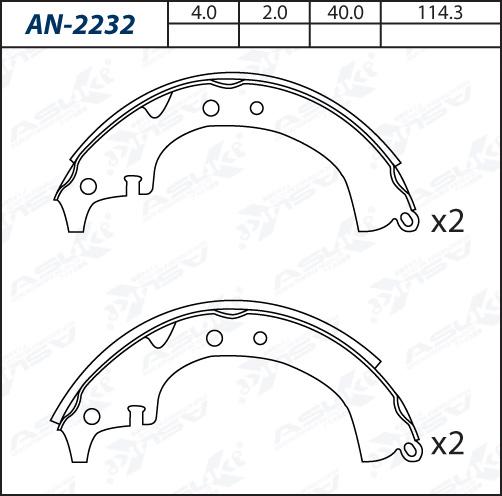 ASUKI AN-2232 - Комплект гальм, барабанний механізм autozip.com.ua