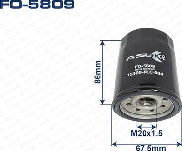 ASUKI FO-5809 - Масляний фільтр autozip.com.ua