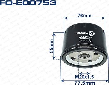 ASUKI FO-E00753 - Масляний фільтр autozip.com.ua