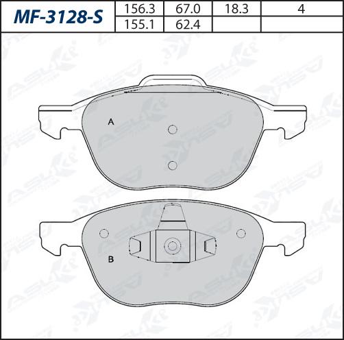 ASUKI MF-3128-S - Гальмівні колодки, дискові гальма autozip.com.ua