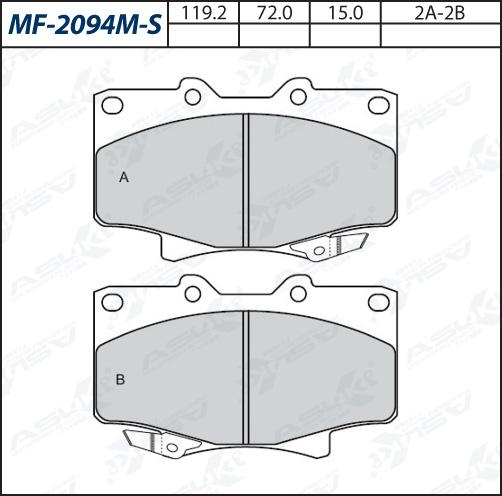ASUKI MF-2094M-S - Гальмівні колодки, дискові гальма autozip.com.ua