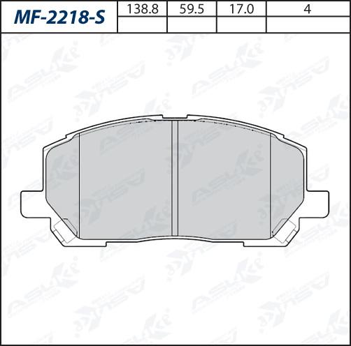 ASUKI MF-2218-S - Гальмівні колодки, дискові гальма autozip.com.ua