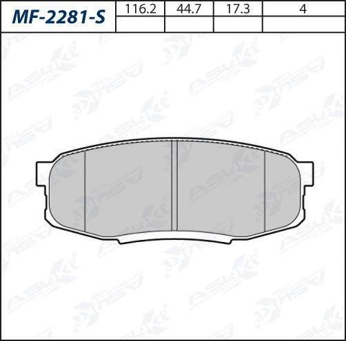 ASUKI MF-2281-S - Гальмівні колодки, дискові гальма autozip.com.ua