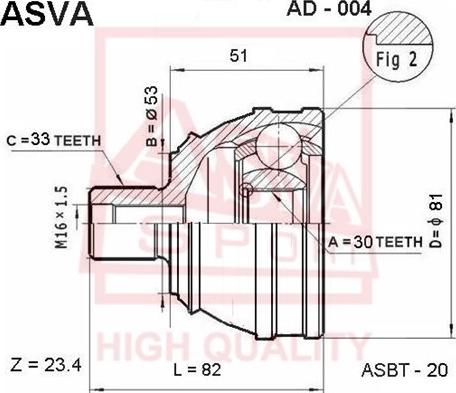 ASVA AD-004 - Шарнірний комплект, ШРУС, приводний вал autozip.com.ua